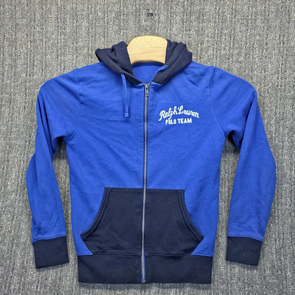 Polo Ralph Lauren Full Zip Hoodie XS Royal Blue Polo Team Spellout Script Fleece